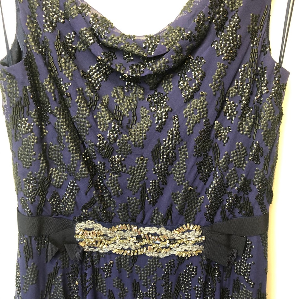 Jenny Packham Navy Blue Silk Beaded Low Back Gown - Picture 16 of 16